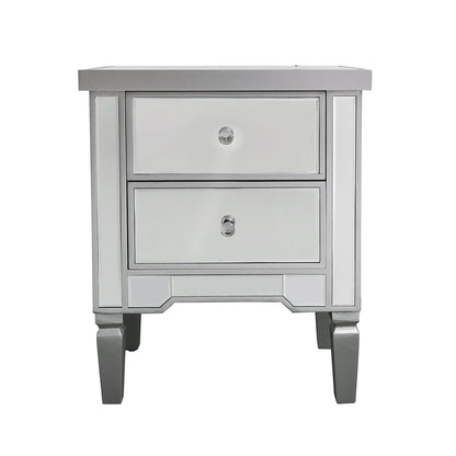 Vista 2 Drawer Silver Wood And Mirror Bedside Cabinet