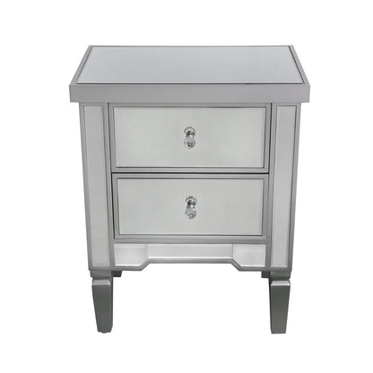 Vista 2 Drawer Silver Wood And Mirror Bedside Cabinet