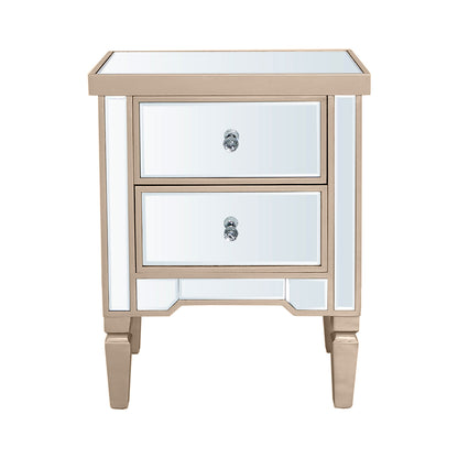 Vista 2 Drawer Dark Champagne Wood & Mirror Bedside Cabinet