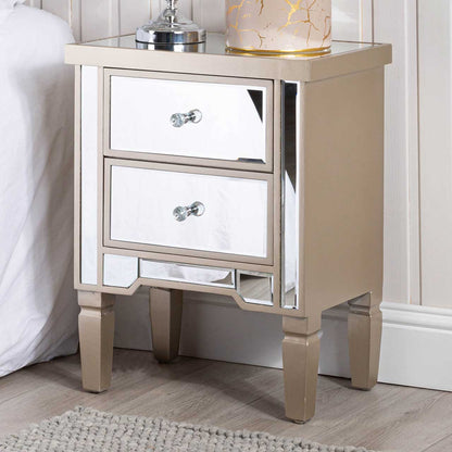 Vista 2 Drawer Dark Champagne Wood & Mirror Bedside Cabinet