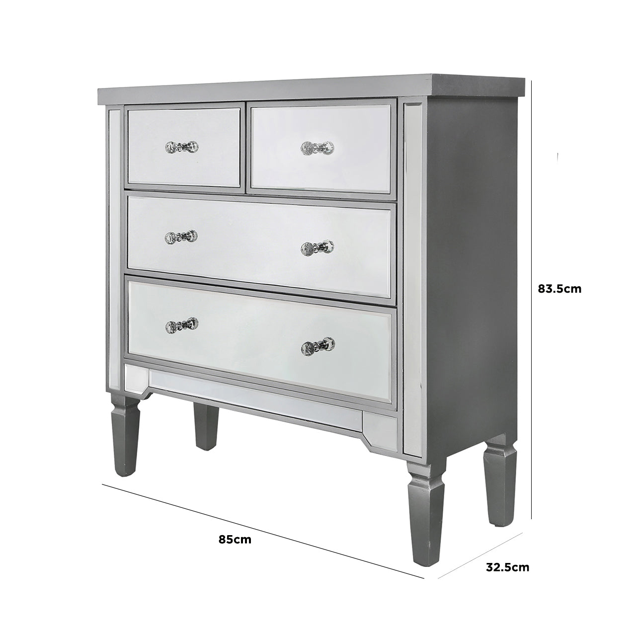 Vista 4 Drawer Silver Wood And Mirror Cabinet