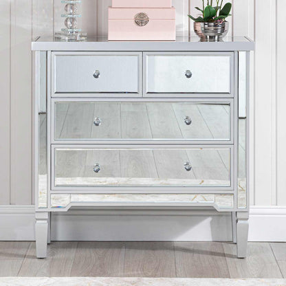 Vista 4 Drawer Silver Wood And Mirror Cabinet