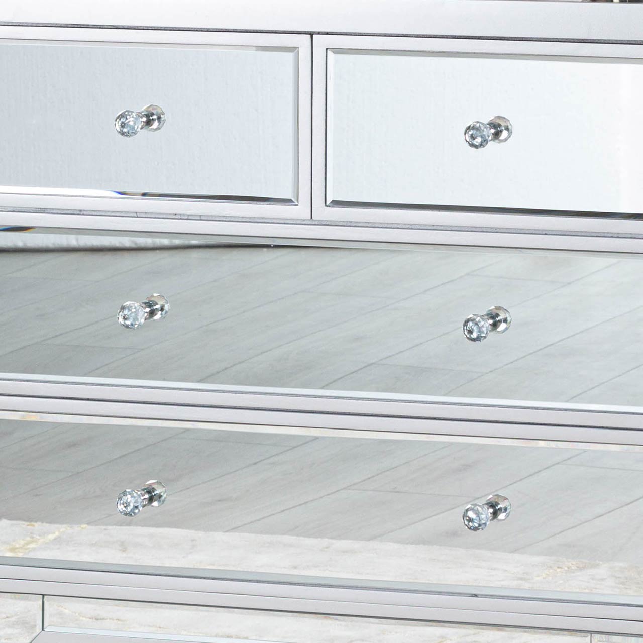 Vista 4 Drawer Silver Wood And Mirror Cabinet