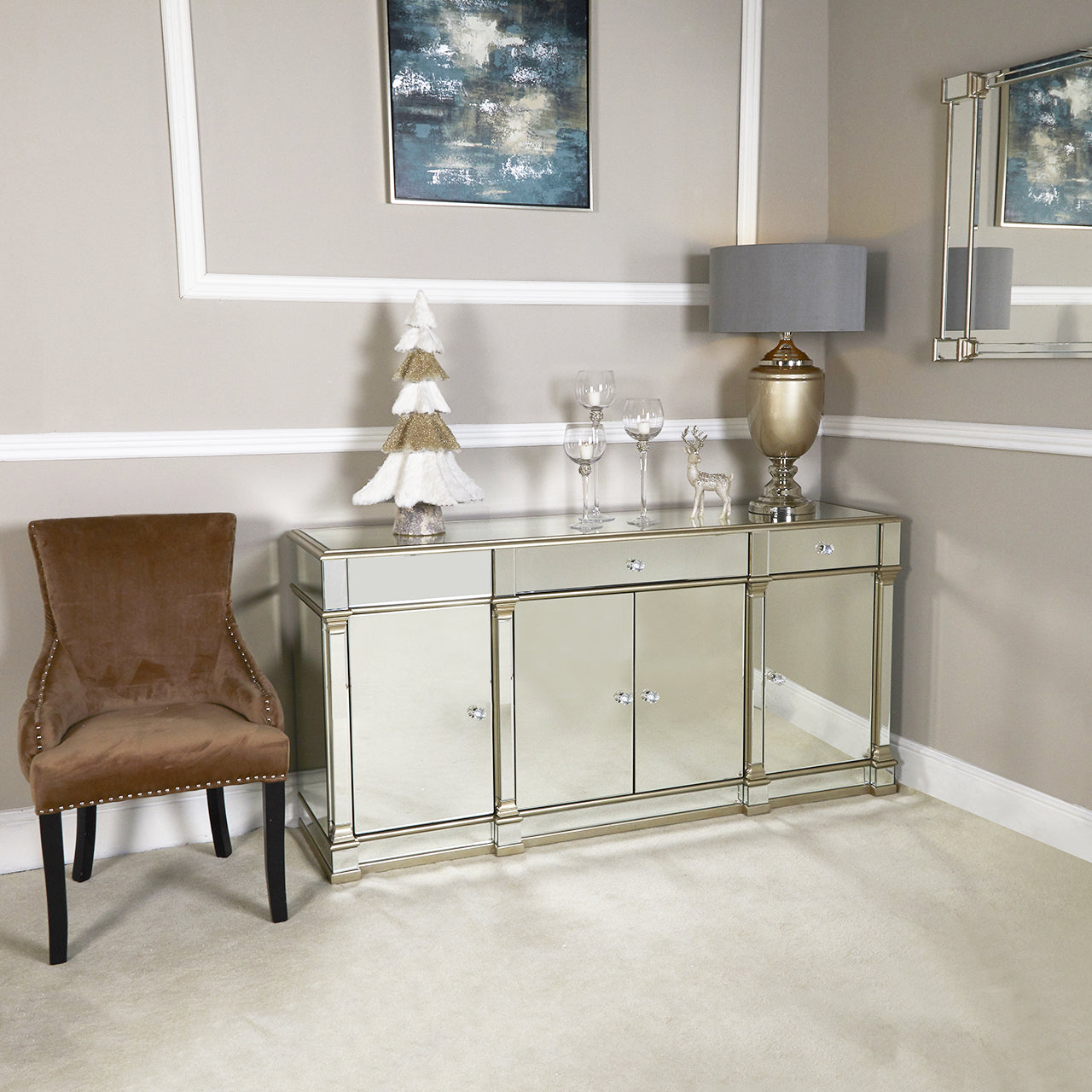 Apollo Mirror 4 Door 3 Drawer Sideboard Champagne