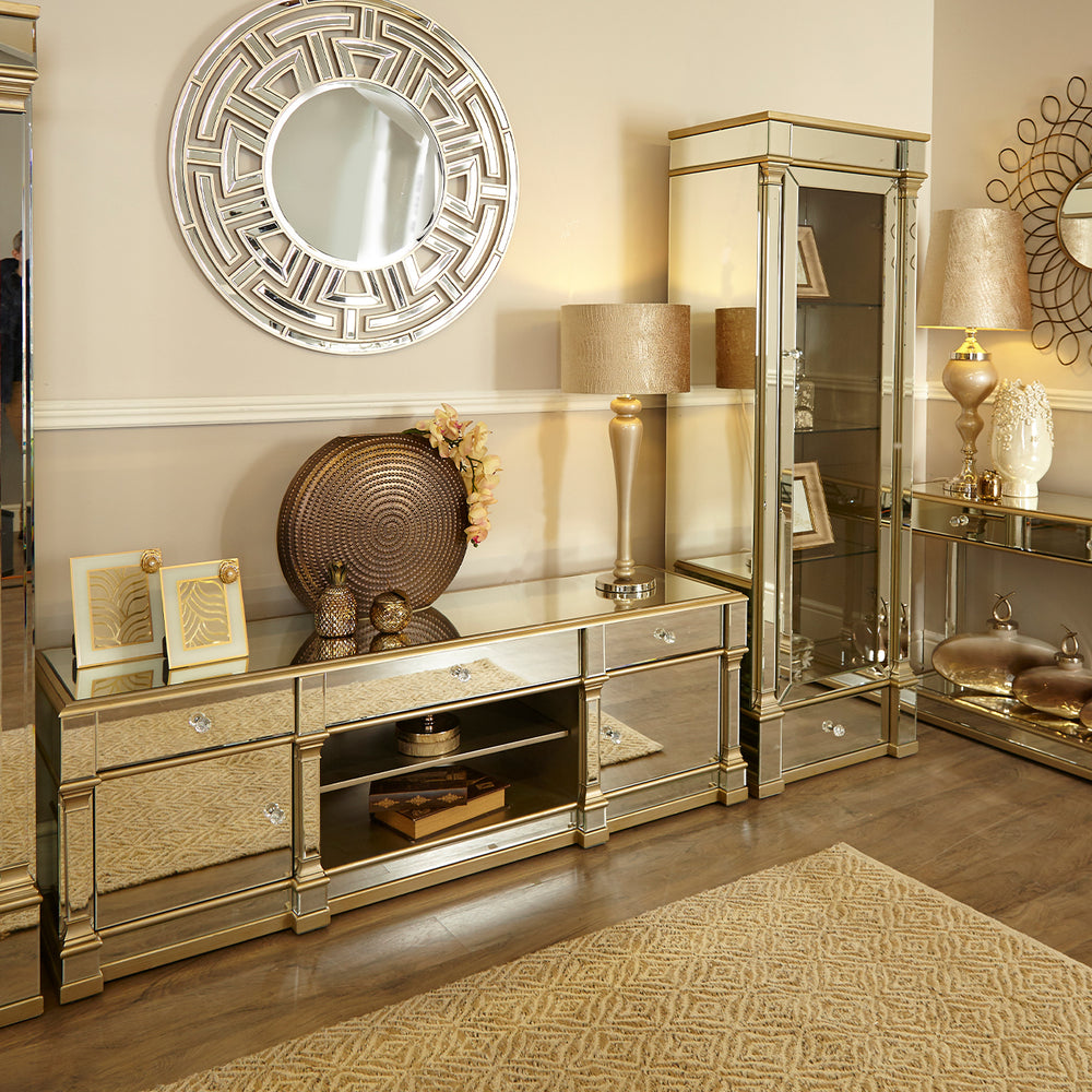 Apollo Mirror 2 Door 3 Drawer Entertainment Unit Champagne