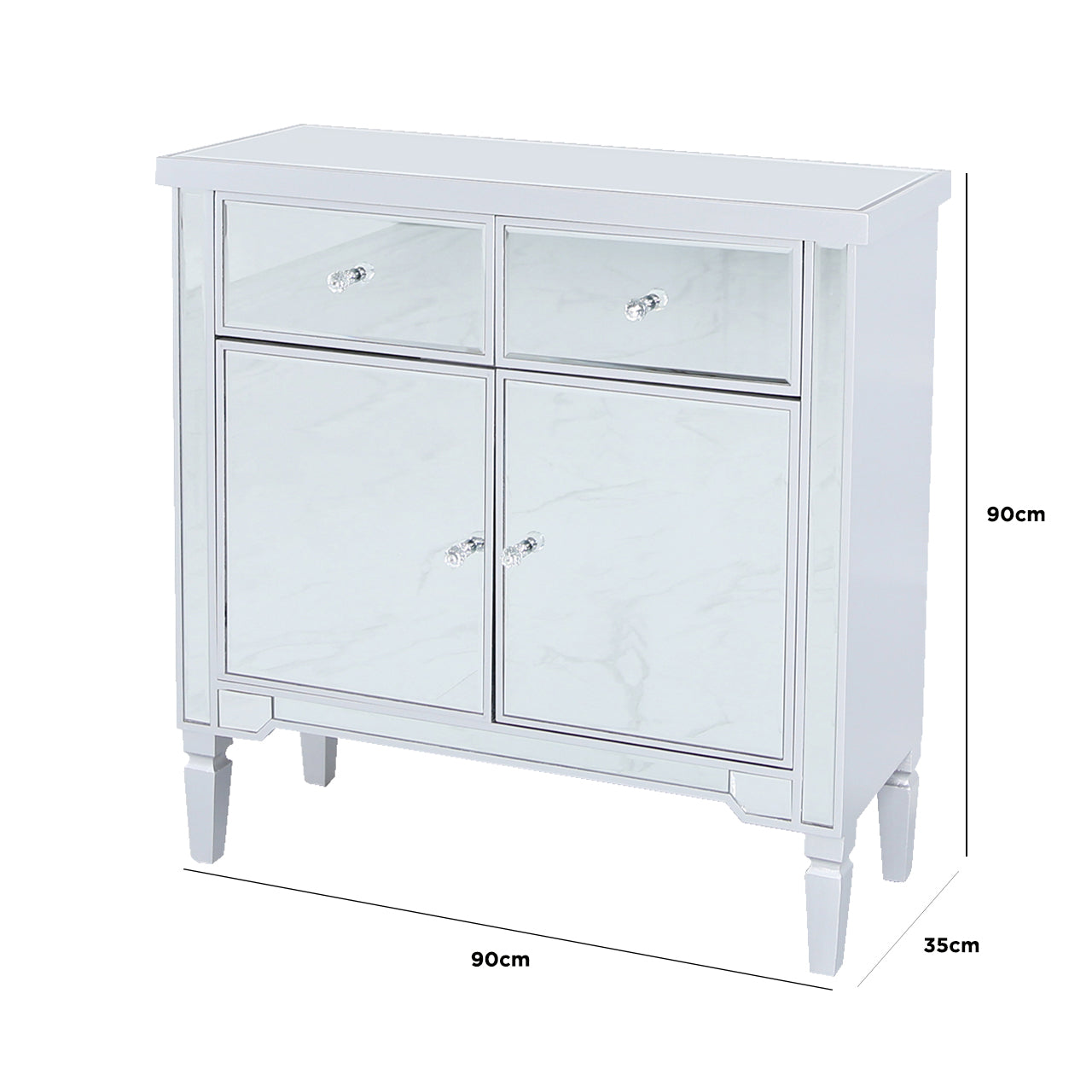 Vista 2 Drawer 2 Door Wood & Mirror Sideboard Silver