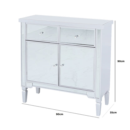 Vista 2 Drawer 2 Door Wood & Mirror Sideboard Silver