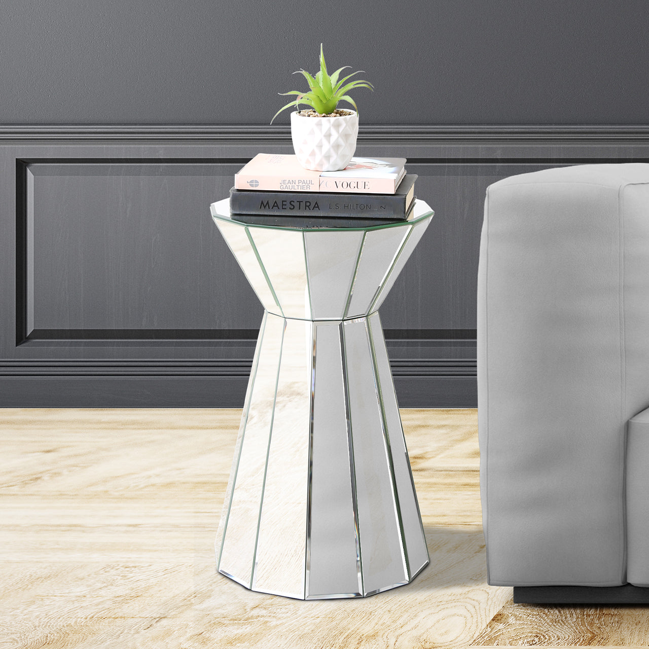 72cm Round Mirror End Table