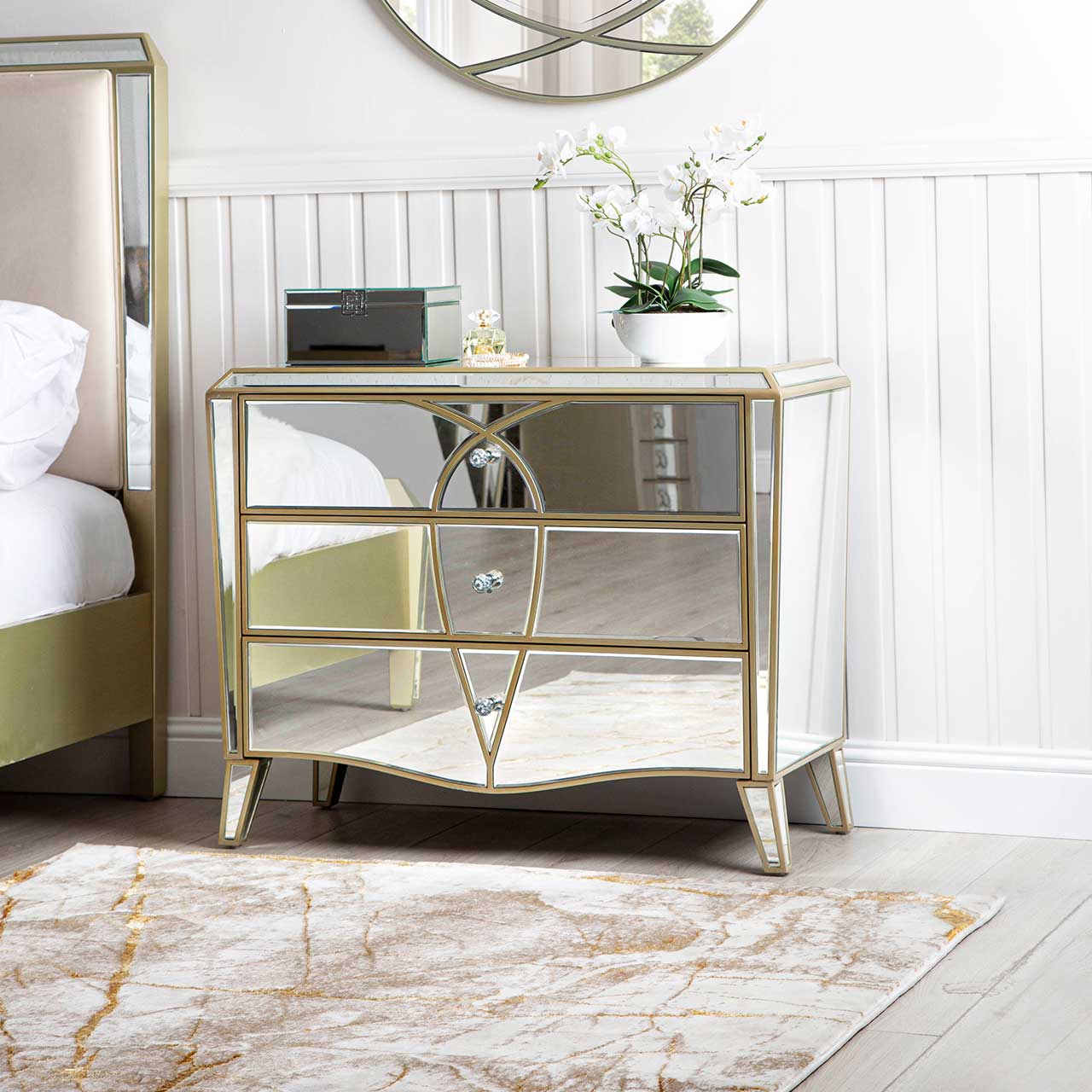 Pristina 3 Drawer Mirror Chest Champagne