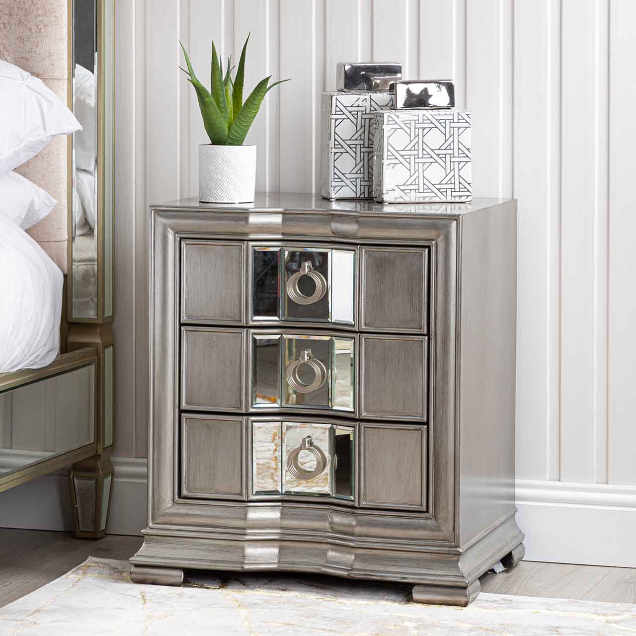 Lucca 3 Drawer Mirror Cabinet Grey