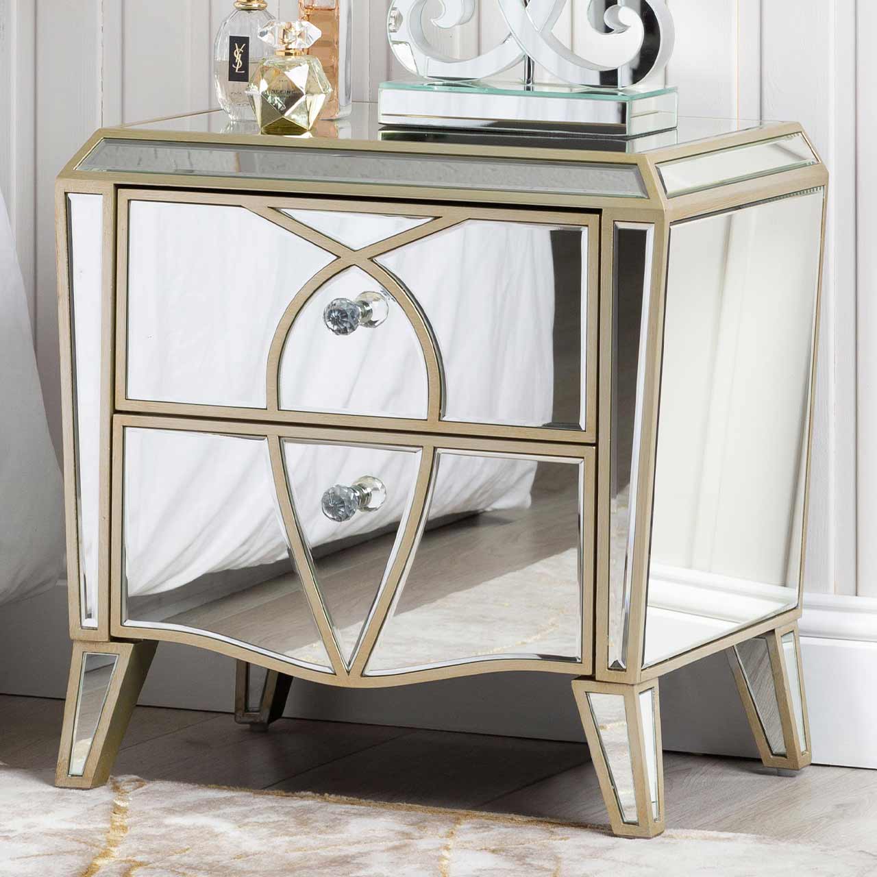 Pristina 2 Drawer Mirror Cabinet Champagne