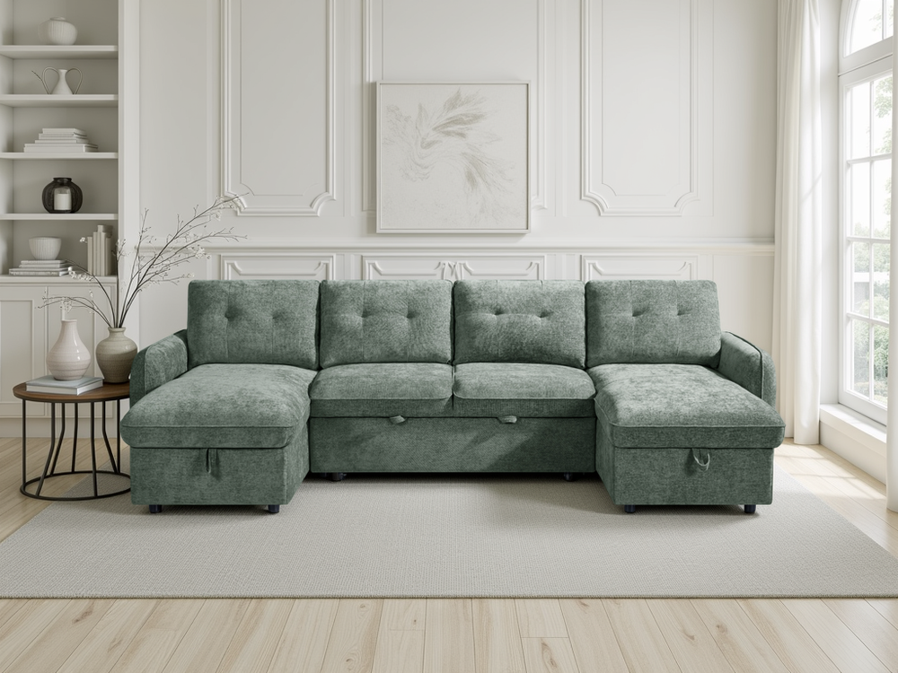 Moscow Sofabed Green U Shape Corner - Xshowhome