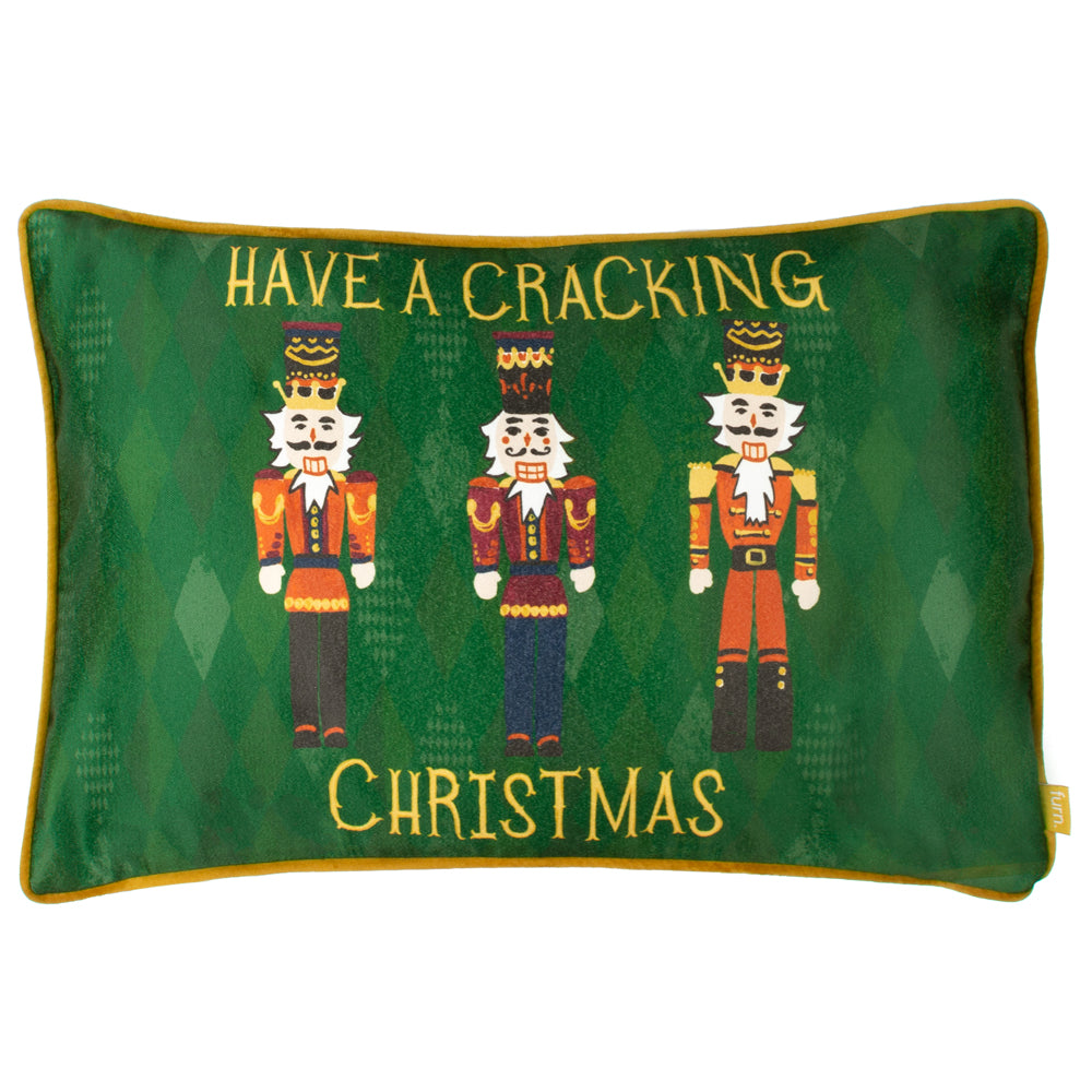 Nutcracker Cracking Christmas 30x50 Feather Filled Cushion Green
