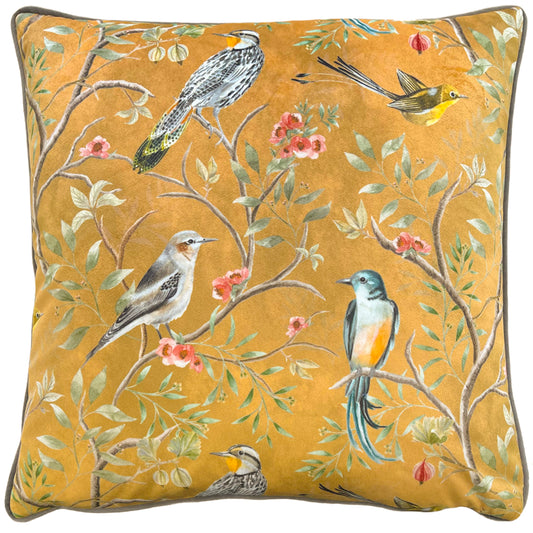 ORIENT CHINOISERIE BIRDS 43X43 FEATHER FILLED CUSHION GOLD