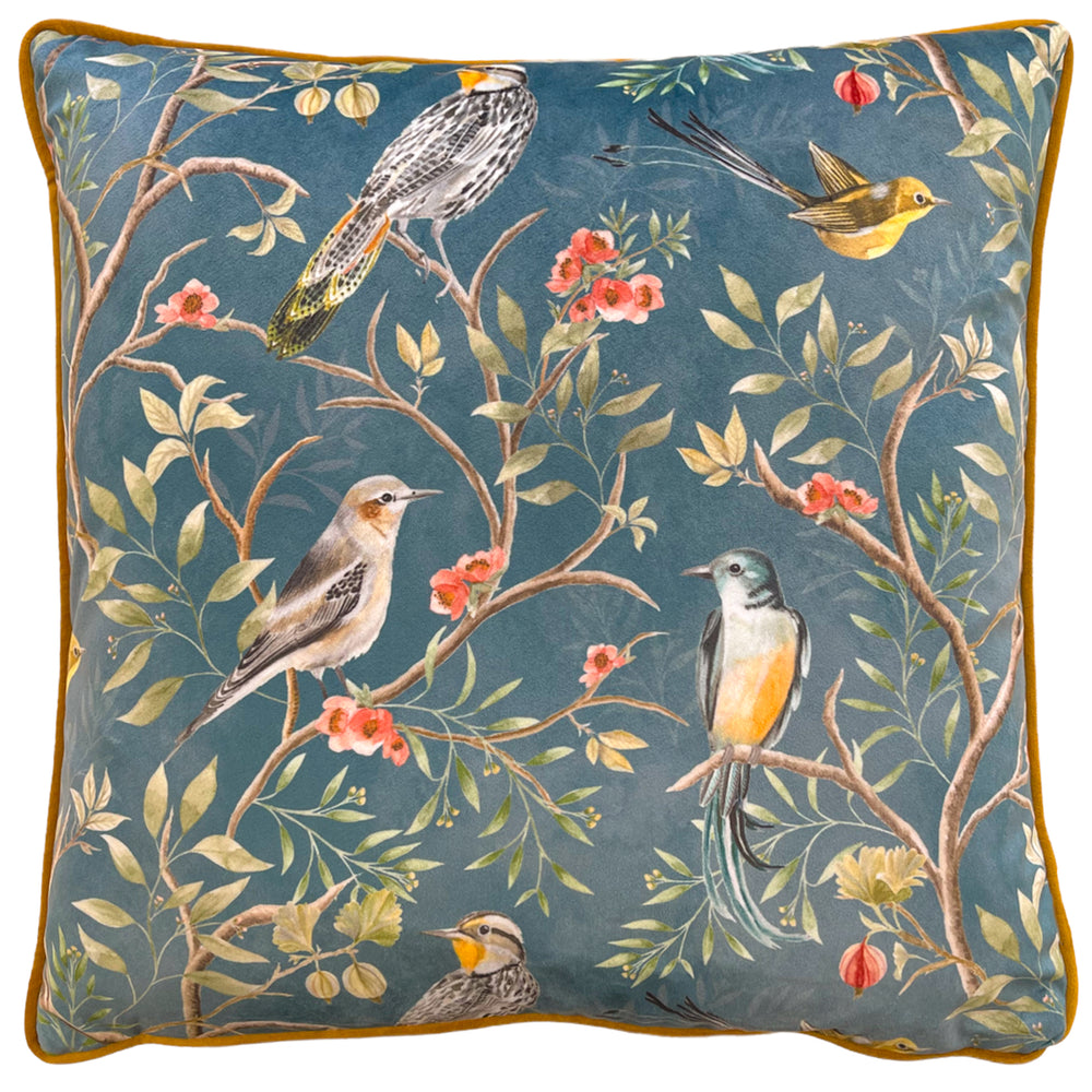 Orient Chinoiserie Birds 43x43 Feather Filled Cushion Slate Blue