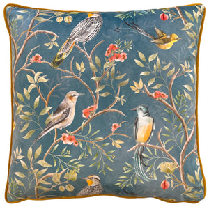 Orient Chinoiserie Birds 43x43 Feather Filled Cushion Slate Blue - view 2