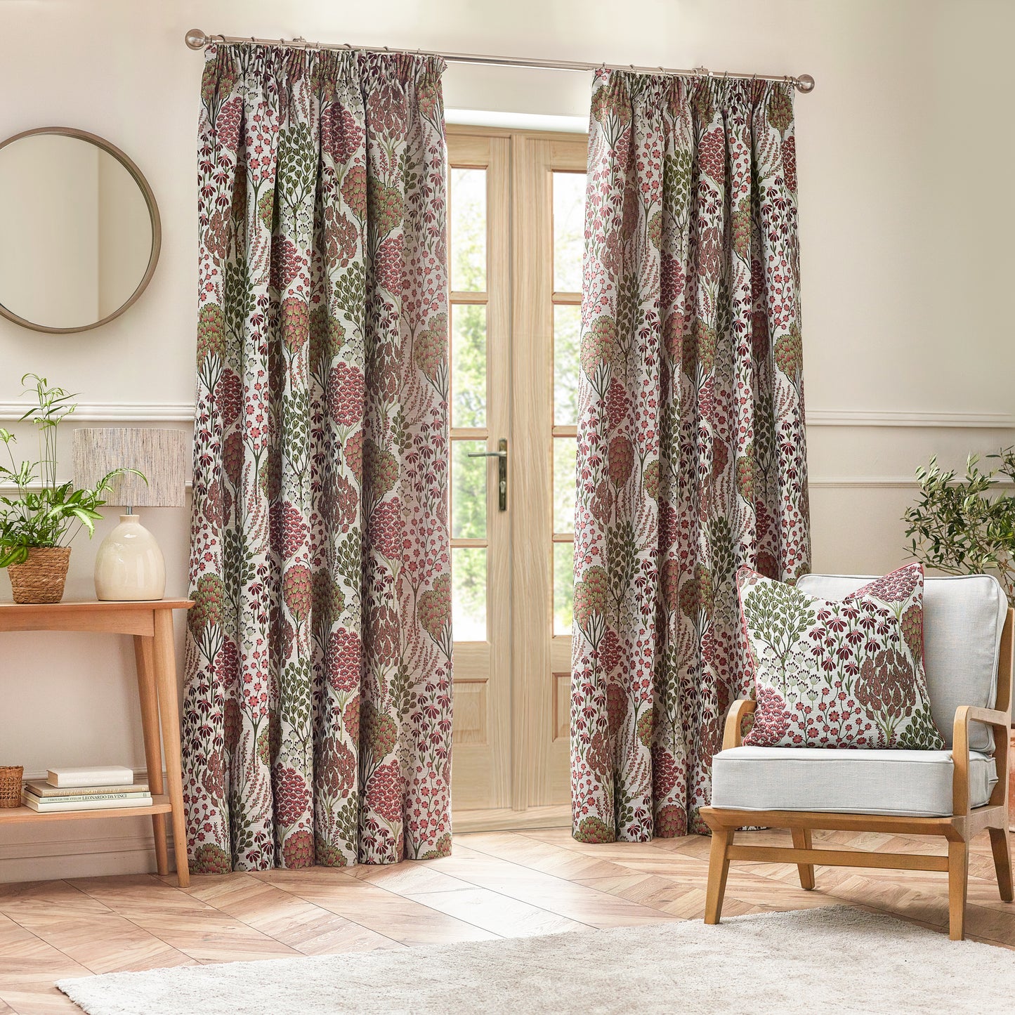 OPHELIA 167X182 PENCIL PLEAT CURTAINS REDNUT