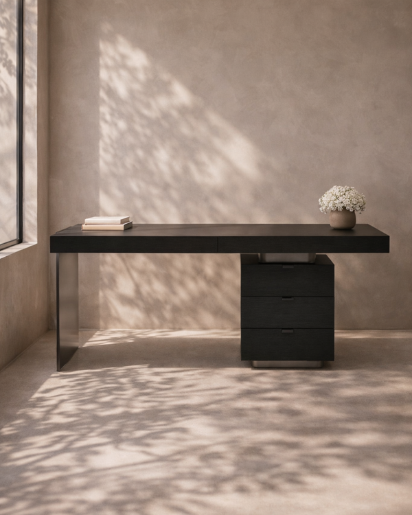 Oston Office Desk - Smoke Oak - Right Hand Drawers - Tommy Franks