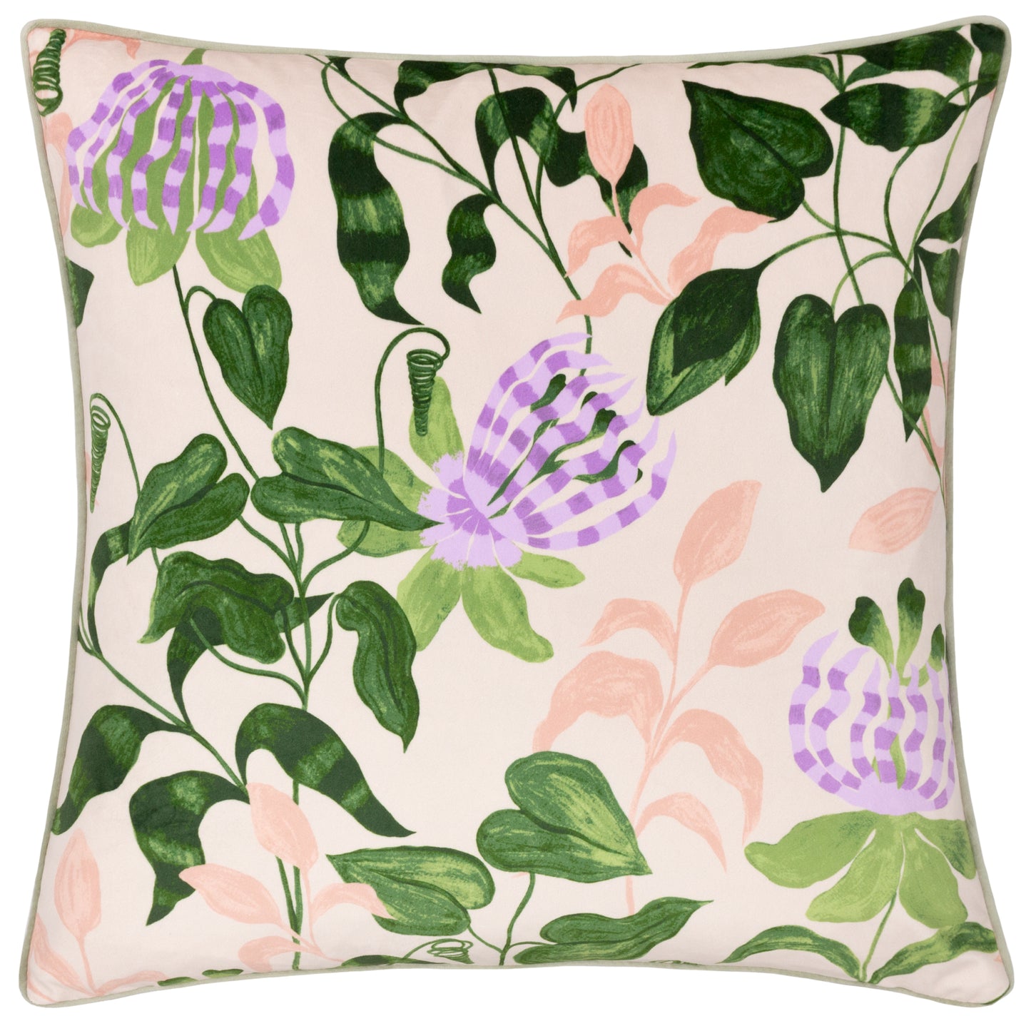 PASSIFLORA 50X50 FEATHER FILLED CUSHION PEACH/VINE GREEN