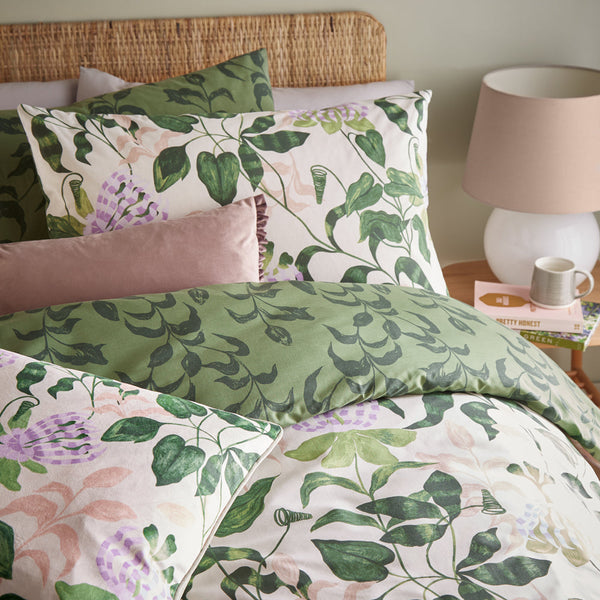 Passiflora King Size Duvet Set Peach/Wine Green - Riva