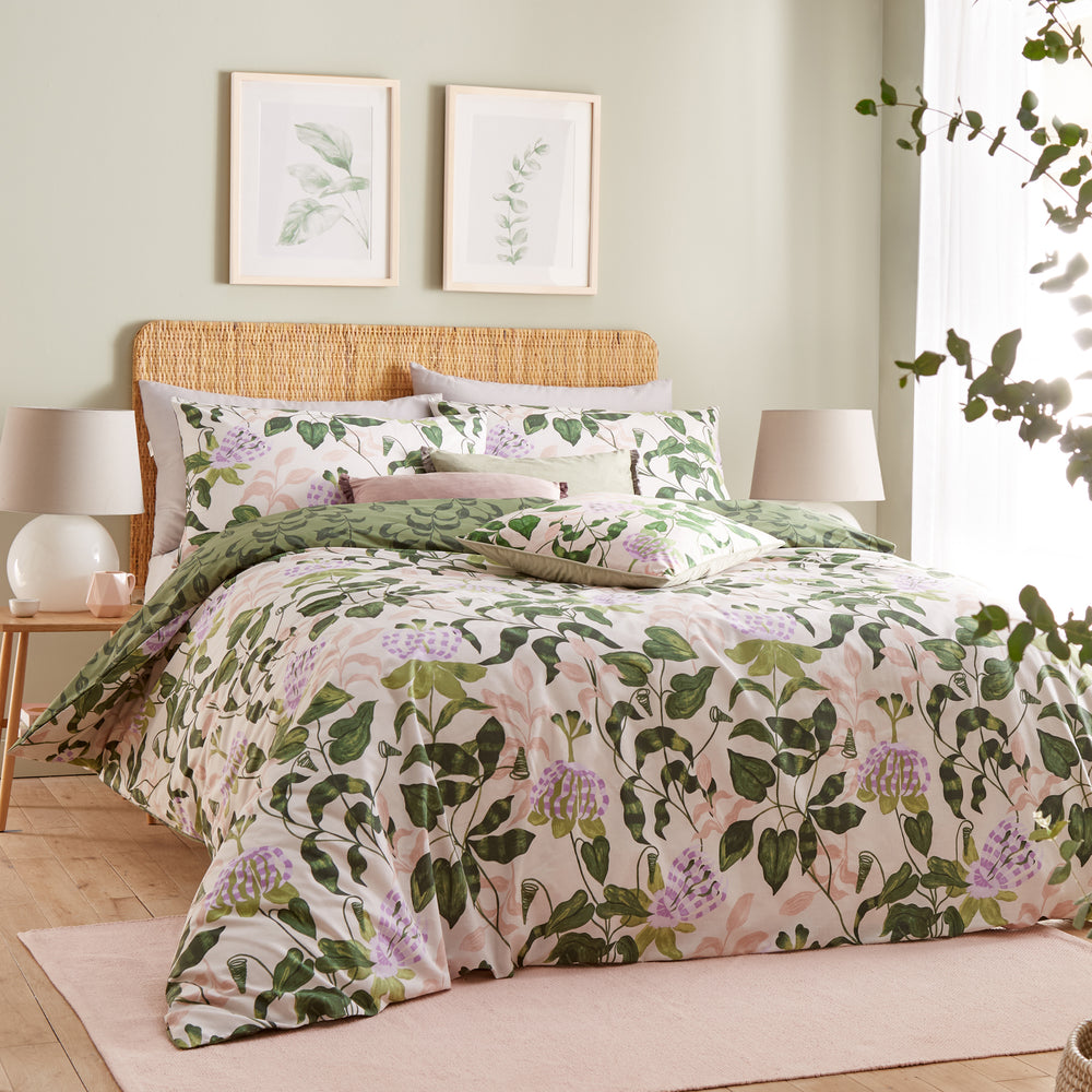 Passiflora Super King Duvet Set Peach/vine Green