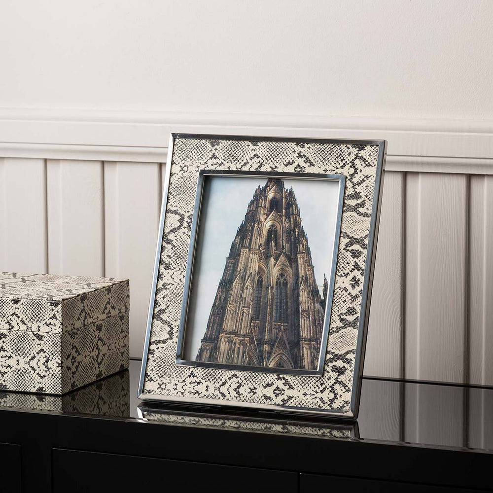8in X 10in Faux Snake Leather Photo Frame Black and White