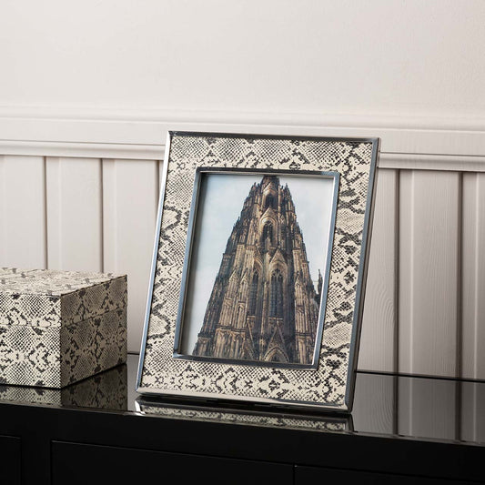 8in x 10in Faux Snake Leather Photo Frame Black and White