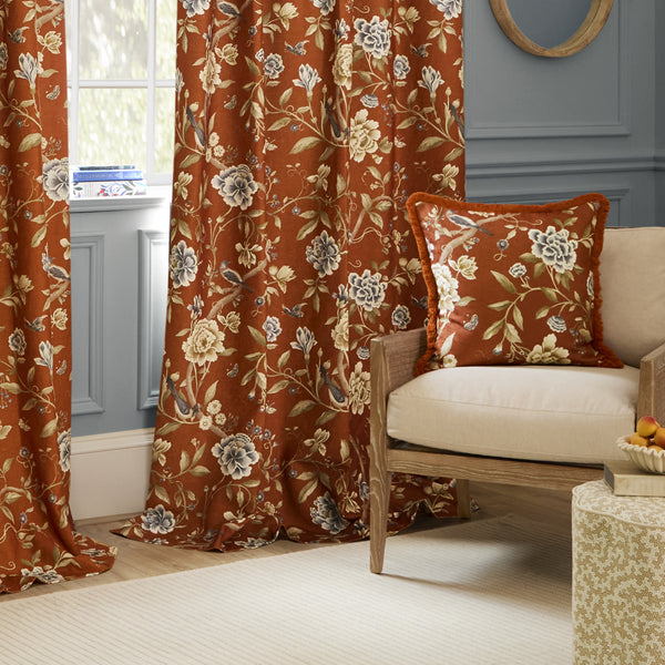 Porcelain Garden 117x137 Pencil Pleat Curtains Rust - view 6