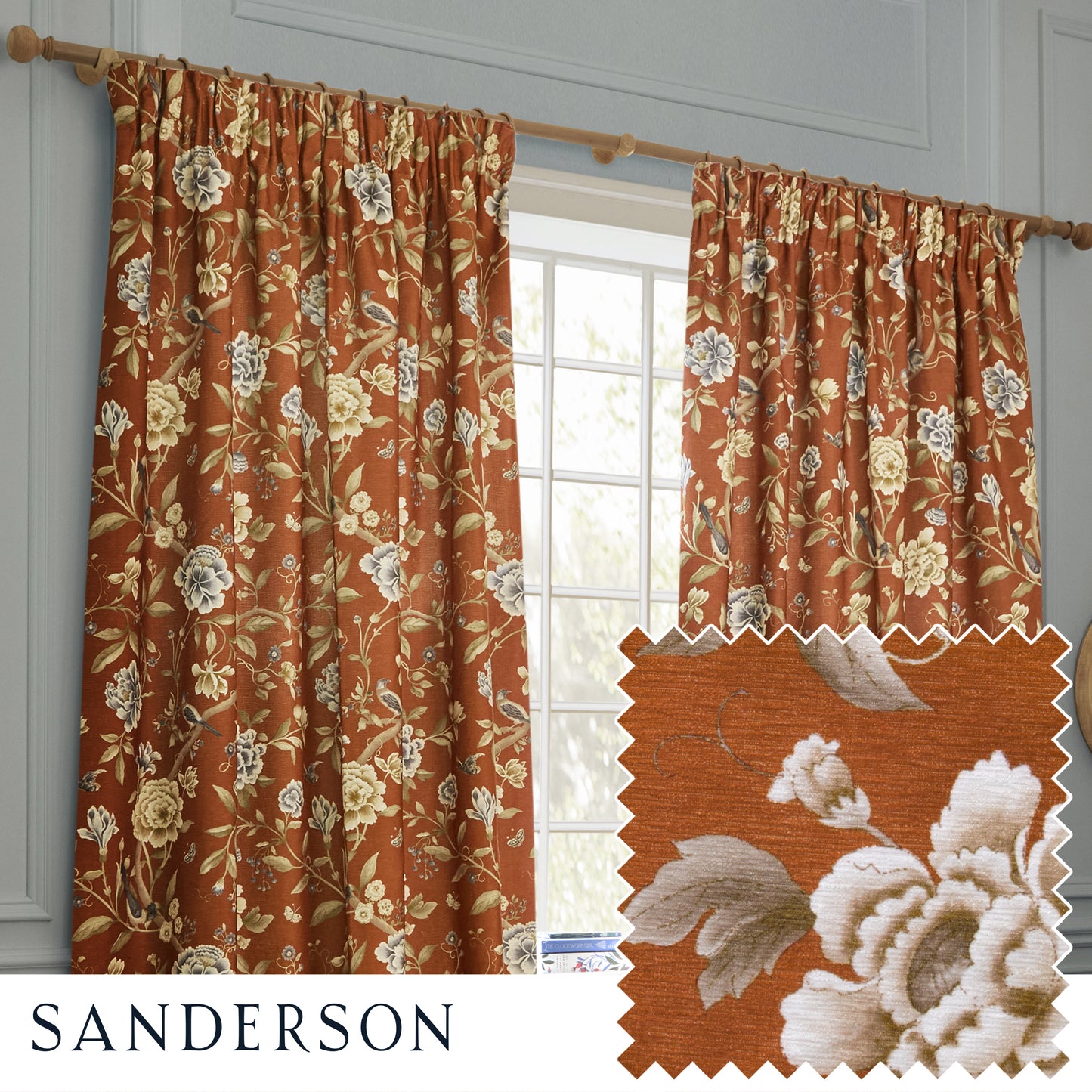 PORCELAIN GARDEN 228X182 PENCIL PLEAT CURTAINS RUST