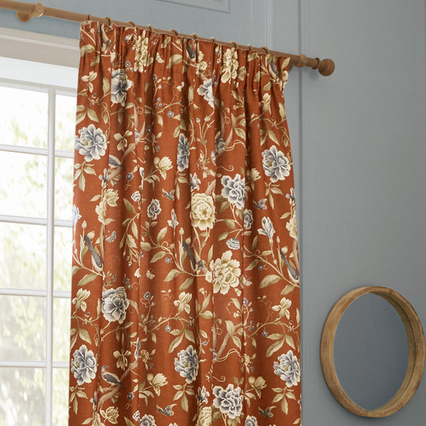 Porcelain Garden 228x182 Pencil Pleat Curtains Rust - view 4