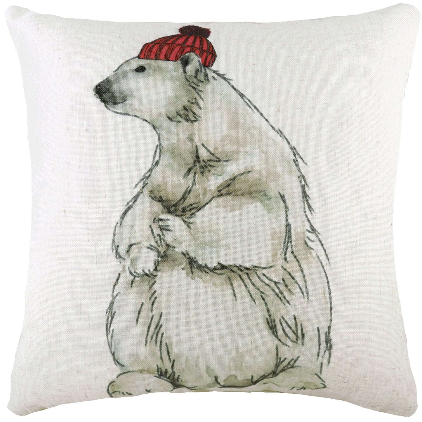 POLAR BEAR WITH HAT  43X43 FEATHER FILLED CUSHION
