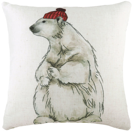 POLAR BEAR WITH HAT  43X43 FEATHER FILLED CUSHION