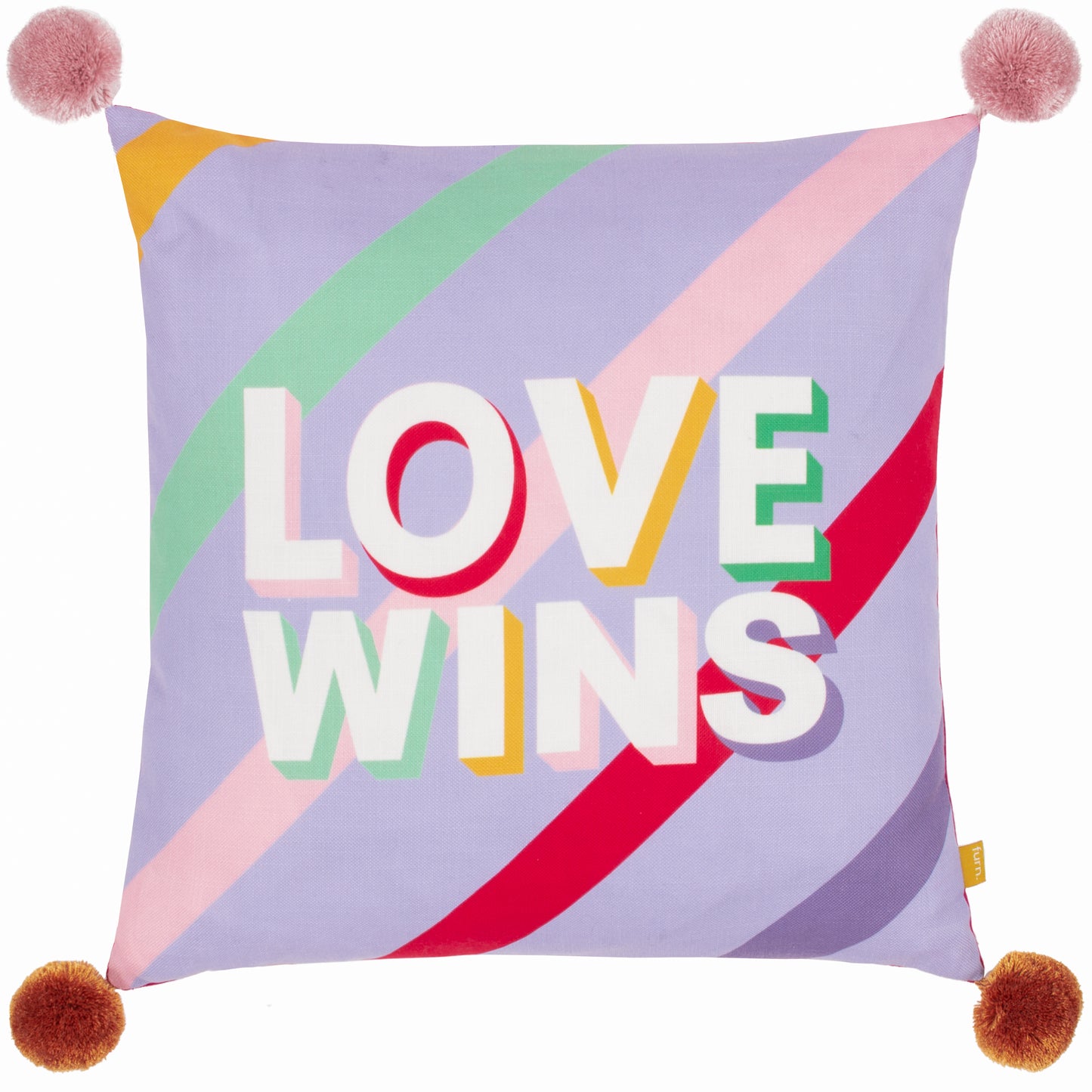 POM POMS LOVE WINS 43X43 FEATHER FILLED CUSHION LILAC