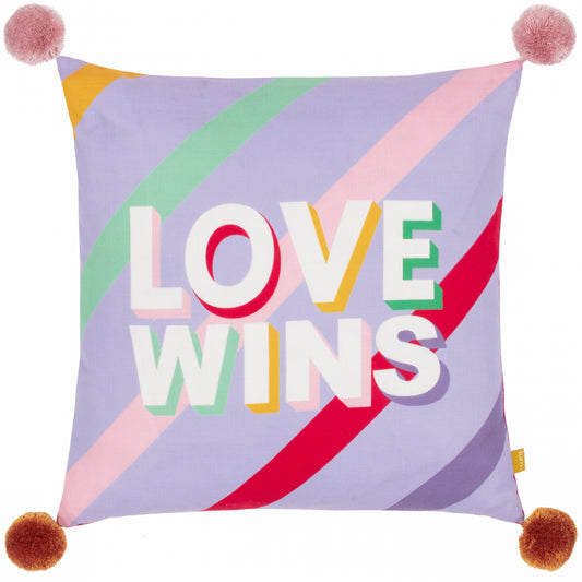 POM POMS LOVE WINS 43X43 FEATHER FILLED CUSHION LILAC