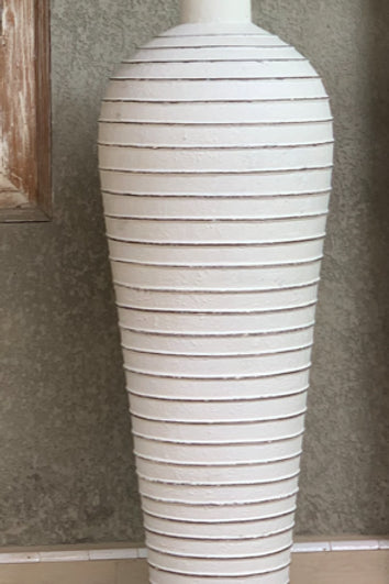 Tall Ribbed White Wash Pot 120cm