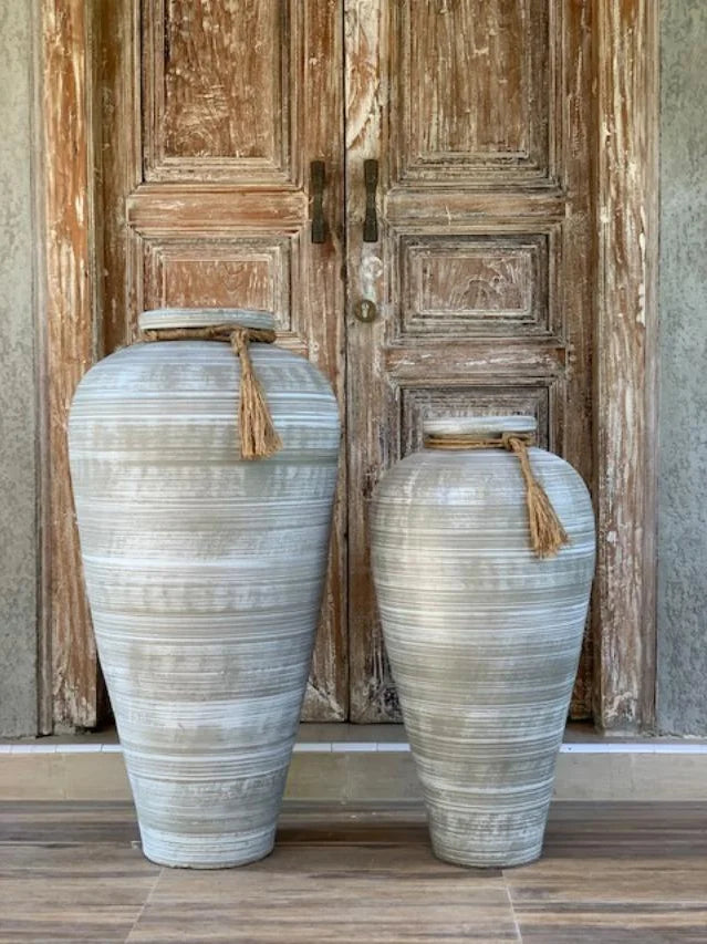 Grey Stripe Pots (set of 2)