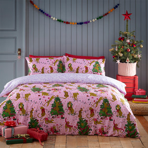 Purrfect Christmas Double Duvet Set Pink/Lilac - Riva