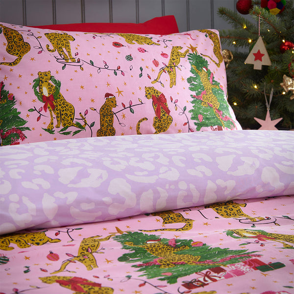 Purrfect Christmas Double Duvet Set Pink/Lilac - Riva