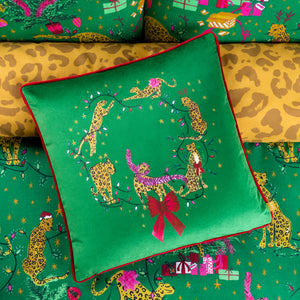 Purrfect Leaping Leopards 43x43 Feather Filled Cushion Green & Gold - view 5