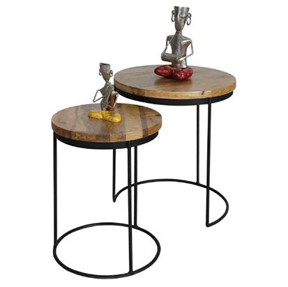 Ravi Iron base solid wood top Round stool set of 2 pcs