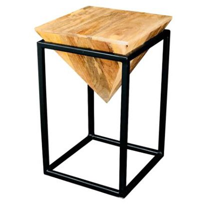 Ravi Iron base solild Wood Diamond Stool - Large