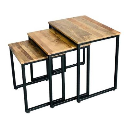 Ravi Iron base solild Wood Stool Set /3