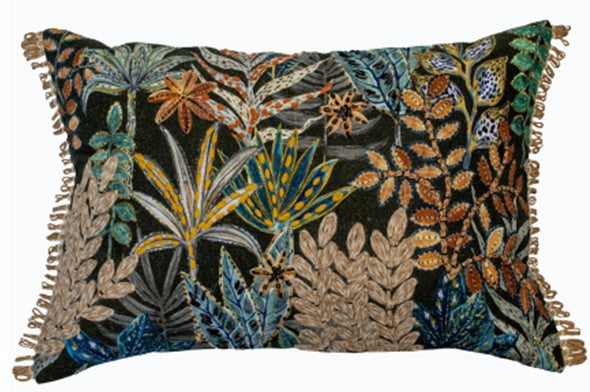 PRINTED JUNGLE CUSHION ON COTTON WITH EMBELLISHMENT
