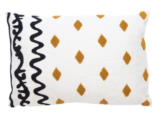 Textured Ethnic Mustard/black Crewel Stitch on Mix 35x52