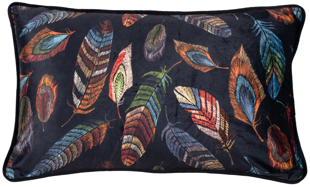 Printed Feather Cushion on Velvet with Emb and Piping 30x50