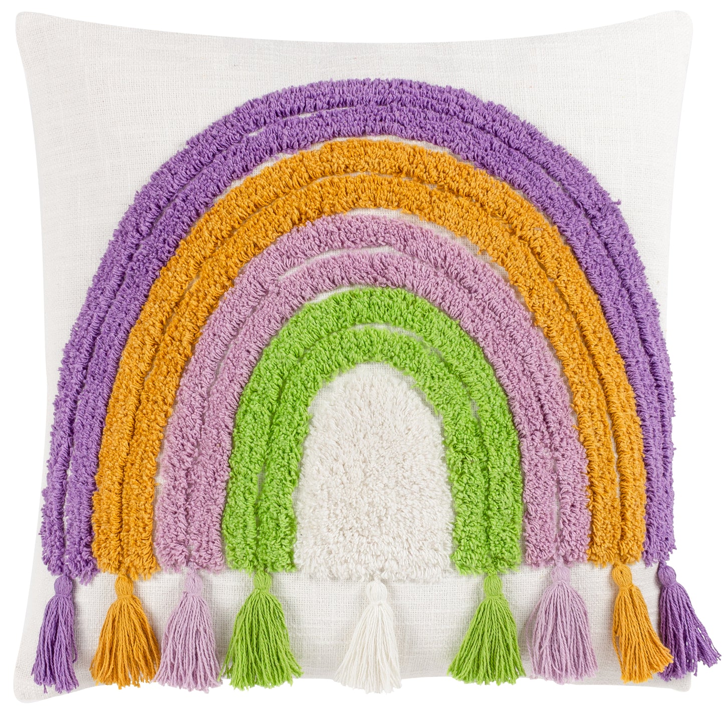 RAINBOW TASSELS 45X45 FEATHER FILLED CUSHION MULTI