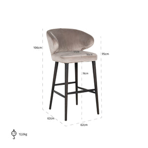 Bar Stool Indigo Khaki Velvet (quartz Khaki 903)