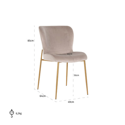 Chair Odessa khaki velvet / burshed gold fire retardant (FR-Quartz 903 Khaki)- Richmond Interiors