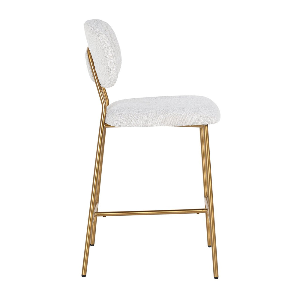 Counter stool Xenia white bouclé / brushed gold (Copenhagen 900 Bouclé White)
