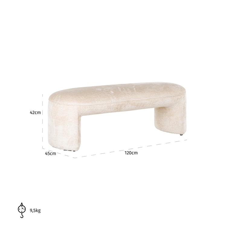 Bench Fargo white chenille (Bergen 900 white chenille)- Richmond Interiors